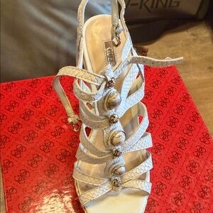 Guess White Embellished Strappy Heels